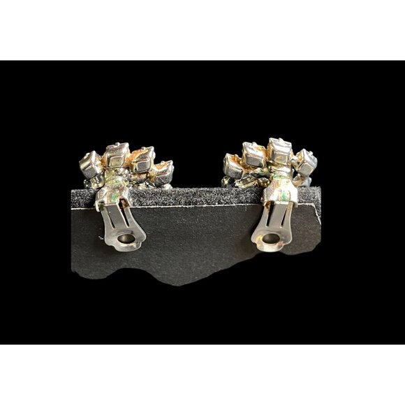 Vintage Mid Century Art Deco Silver Tone Rhinestone Clip-on Earrings - Picture 5 of 5